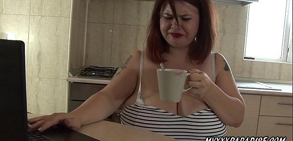  Huge tits BBW babe lactate to her caffe